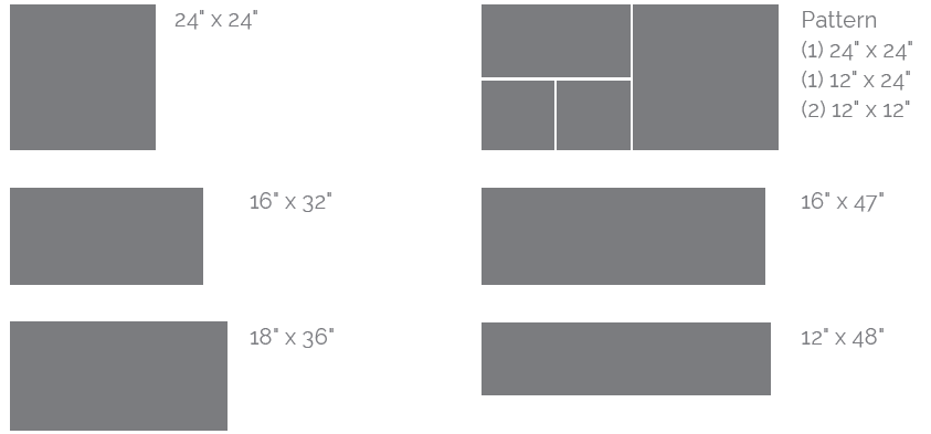 graph showing avialable paver sizes