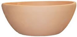 A clay garden bowl with a tan color