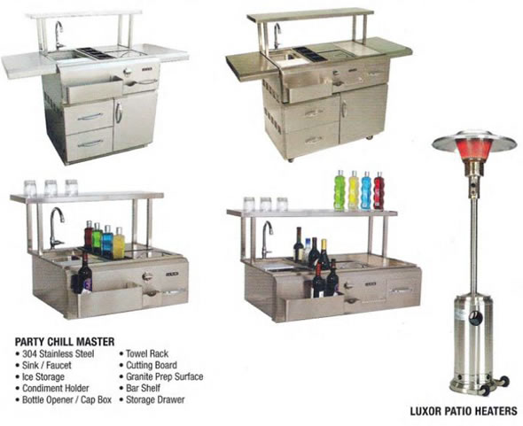 4 images of the Luxor party chill masters (mini bar) and 1 of the patio heater.