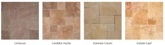 Pictures of some different types of travertine pavers.