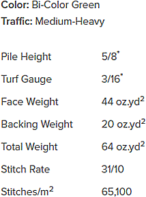 Detailed specs for putting green pro-putt turf specs.