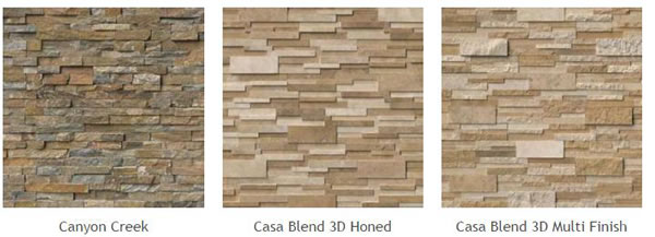 Natural Stone Veneer Panels of different types: Canyon Creek, Casa Blend 3D Honed, Casa Blend 3D Multi Finish